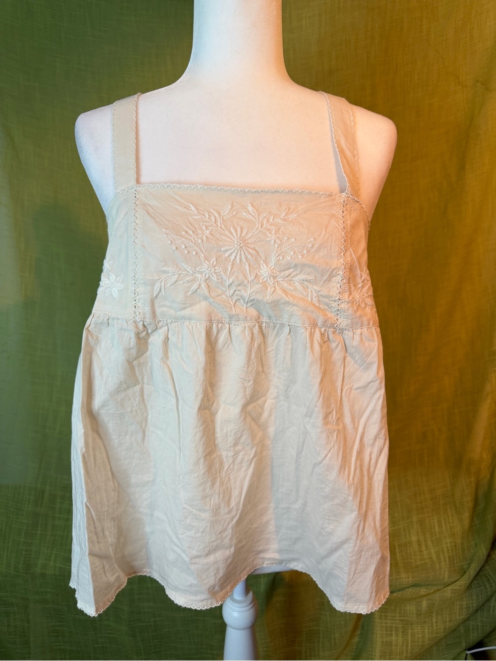 Gap Square Neck Embroidered Tank Top Cream Size 14 Long